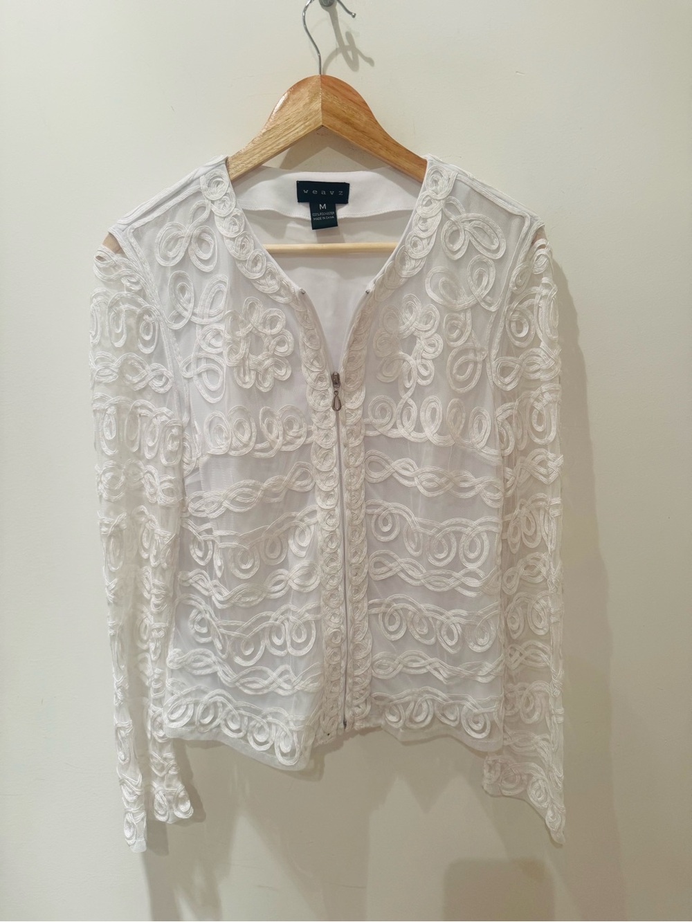 Weavz White Embroidered Zip-Front Lace Jacket